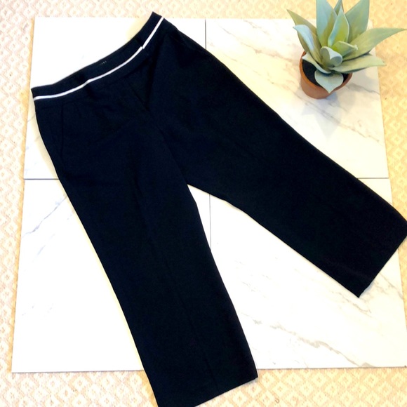 LARRY LEVINE-Black & White Trim Stretch High Waist Wide Leg Crop -Size 10 - Picture 2 of 7